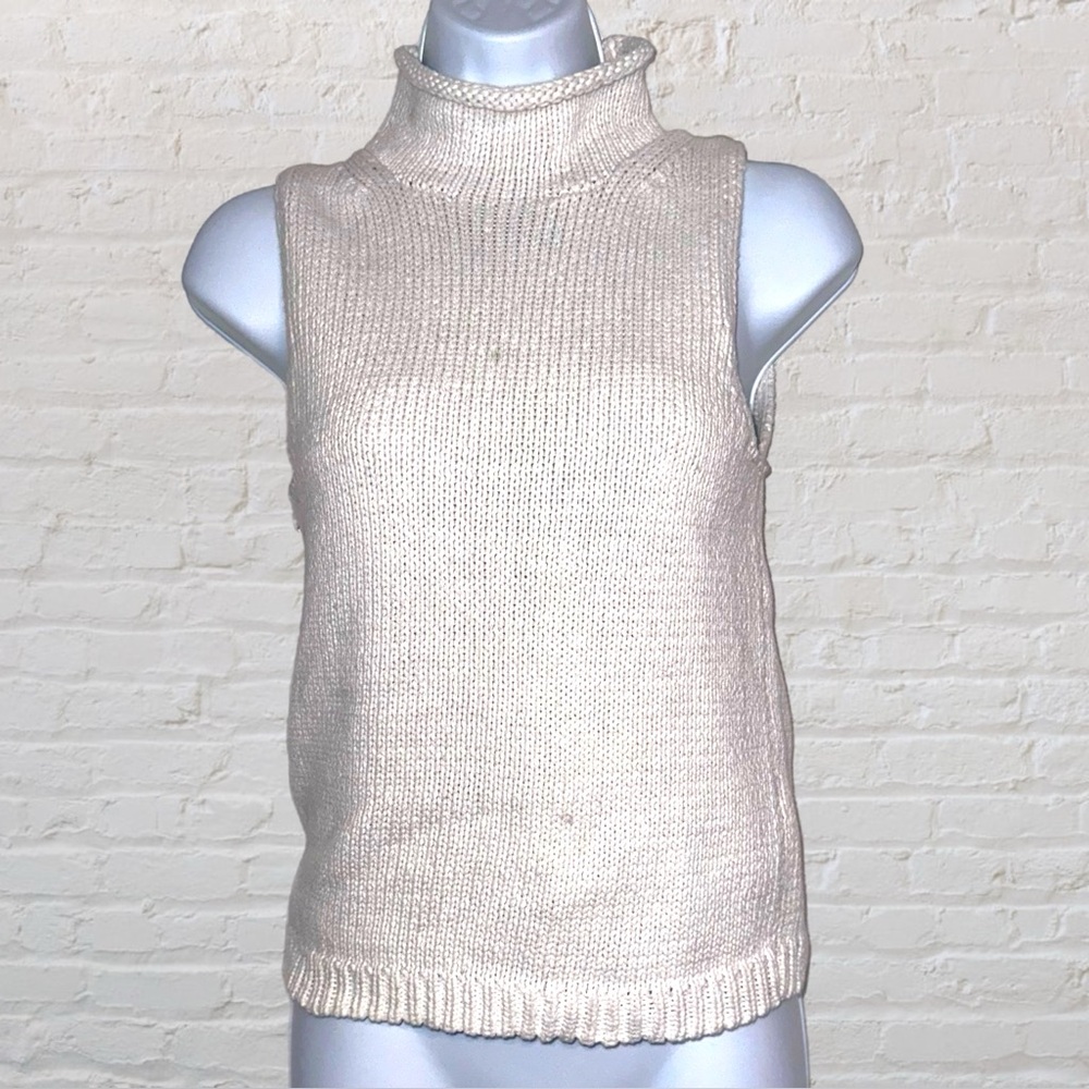 J. Crew Cream/White Turtleneck Short Sleeve Cotton Sweater in Women’s Size XXS